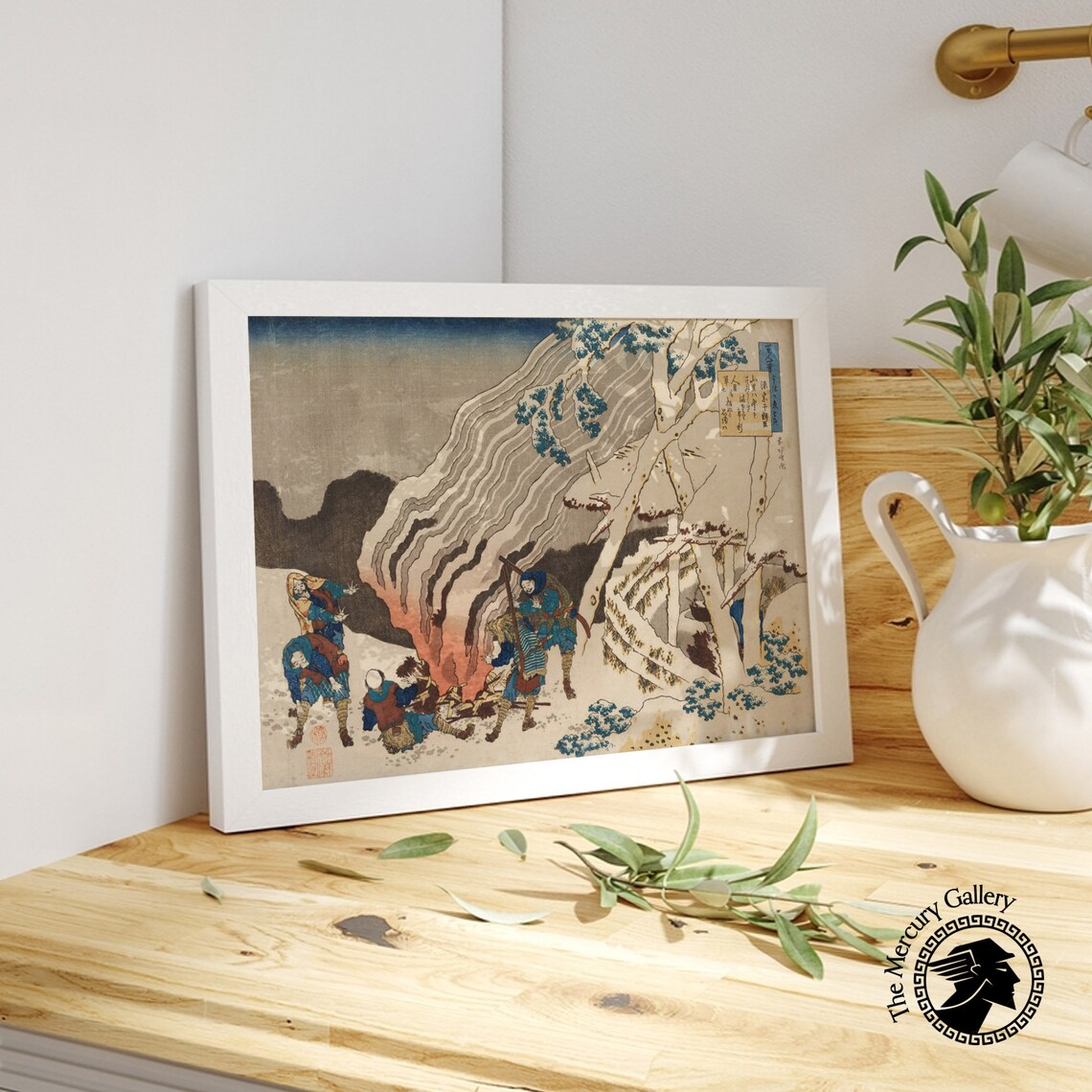 Hokusai Poem by Minamoto no Muneyuki Hunters by Fire in Snow Ukiyo E Poster - Image 2