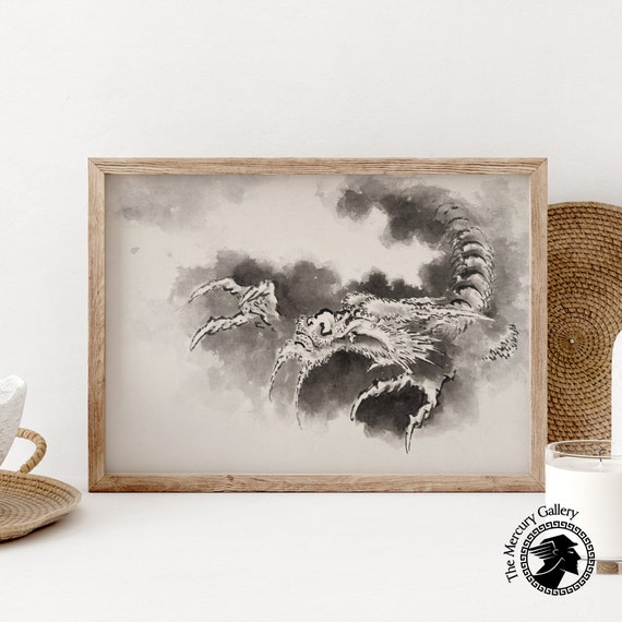Hokusai Print Dragon Emerging From Cloud Japanese Posters Japanese Decor Japanese Ukyio E Style Illustration Vintage Japanese Art