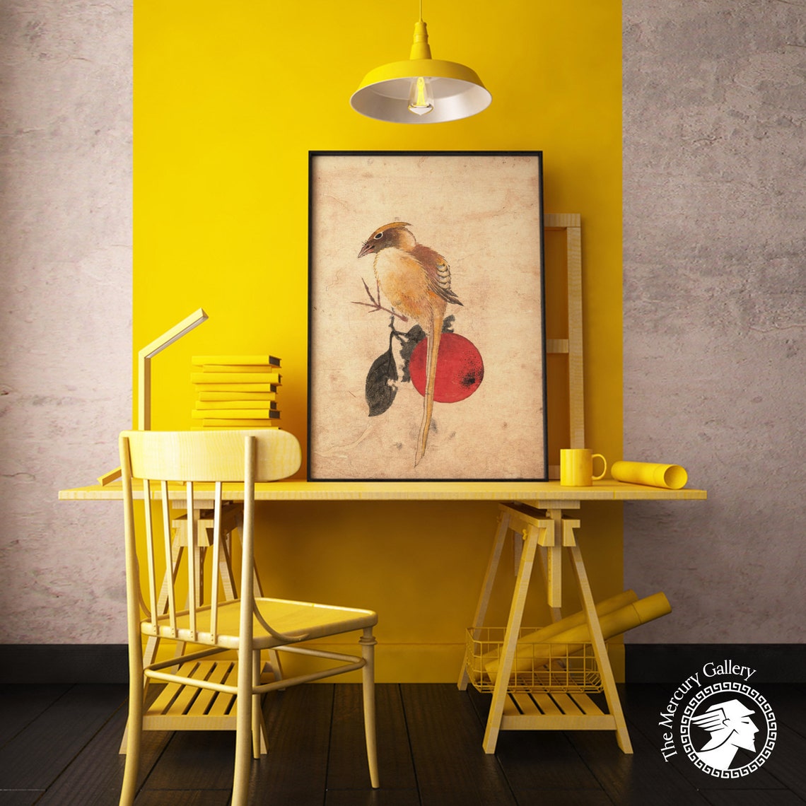 Long Tailed Bird With Red Sun Circle Vintage Japanese Bird Art Poster - Image 5
