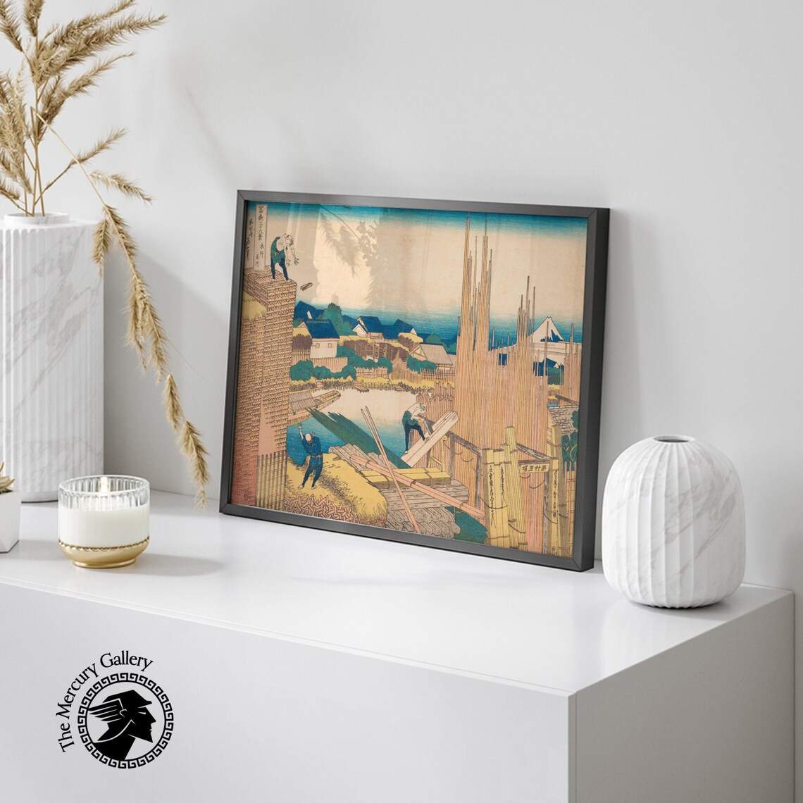 Katsushika Hokusai Japanese Lumberyard Scene With Mount Fuji Ukiyo E Print - Image 6