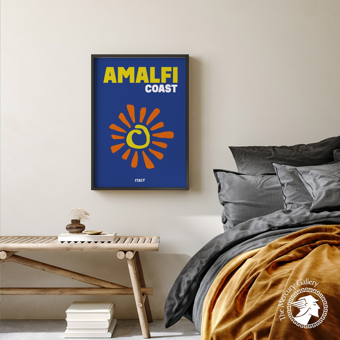 Amalfi Coast Italy Bold Blue Orange Sun Minimalist Travel Poster - Image 2
