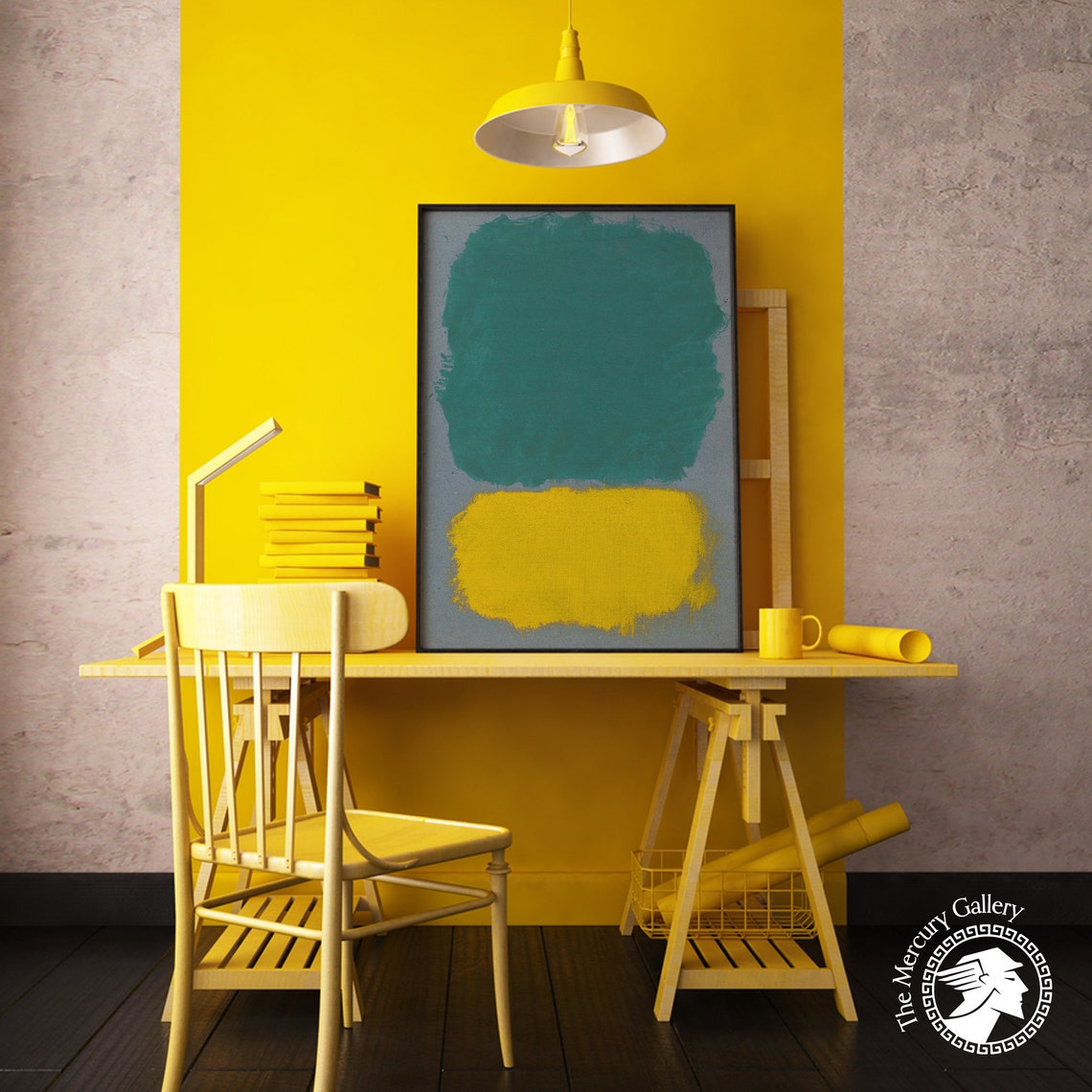 Mark Rothko Teal Green And Yellow Blocks On Gray Abstract Poster - Image 2