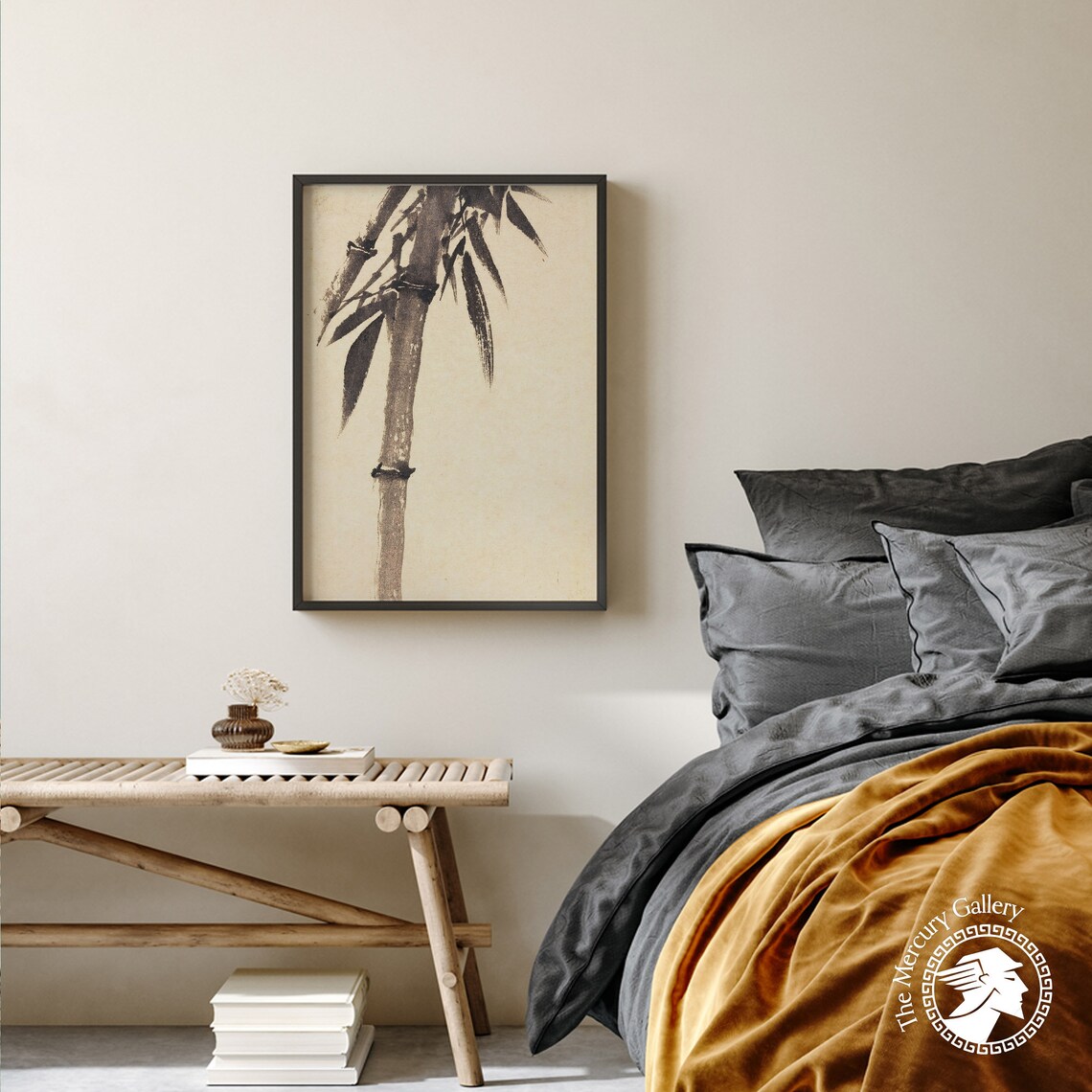 Black Bamboo Stalk Ink Wash Minimalist Vintage Japanese Painting Art Poster - Image 2