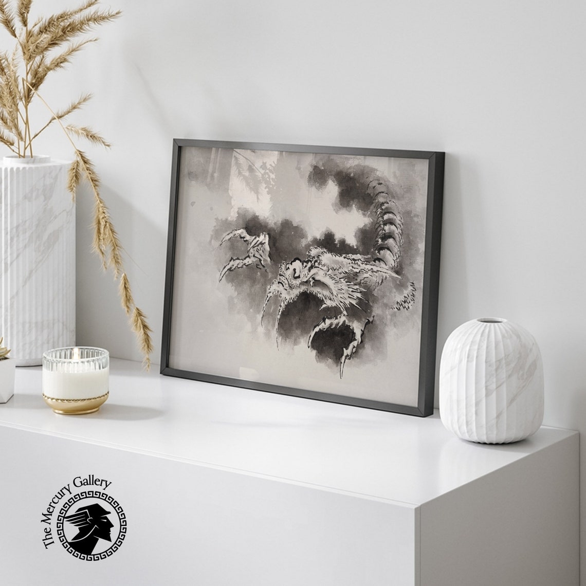 Hokusai Ink Wash Dragon Emerging From Storm Clouds Japanese Art Poster - Image 6