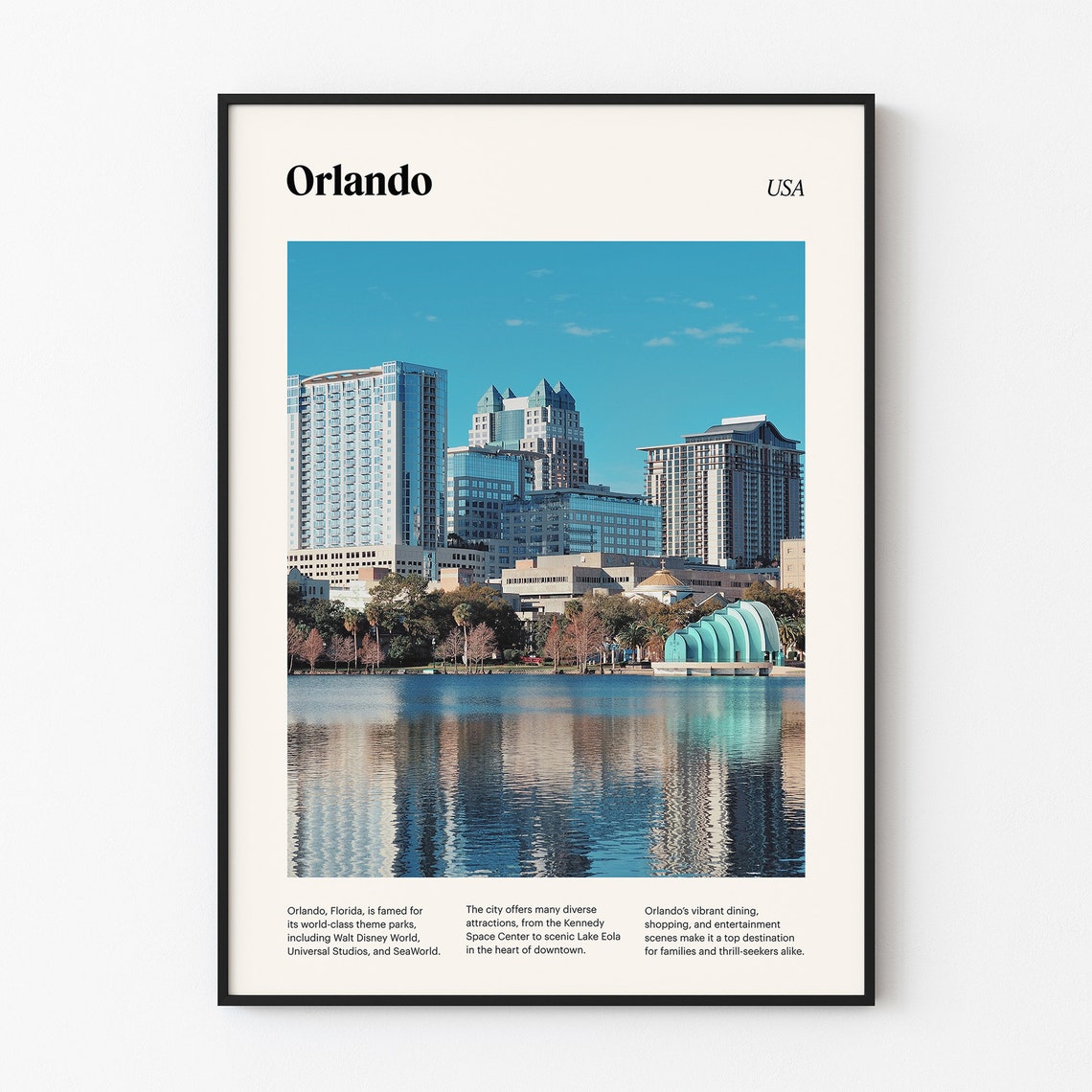 Orlando Travel Poster Orlando Skyline Print Usa Cityscape Orlando Buildings Art Florida Wall Art Orlando Photography Travel Art