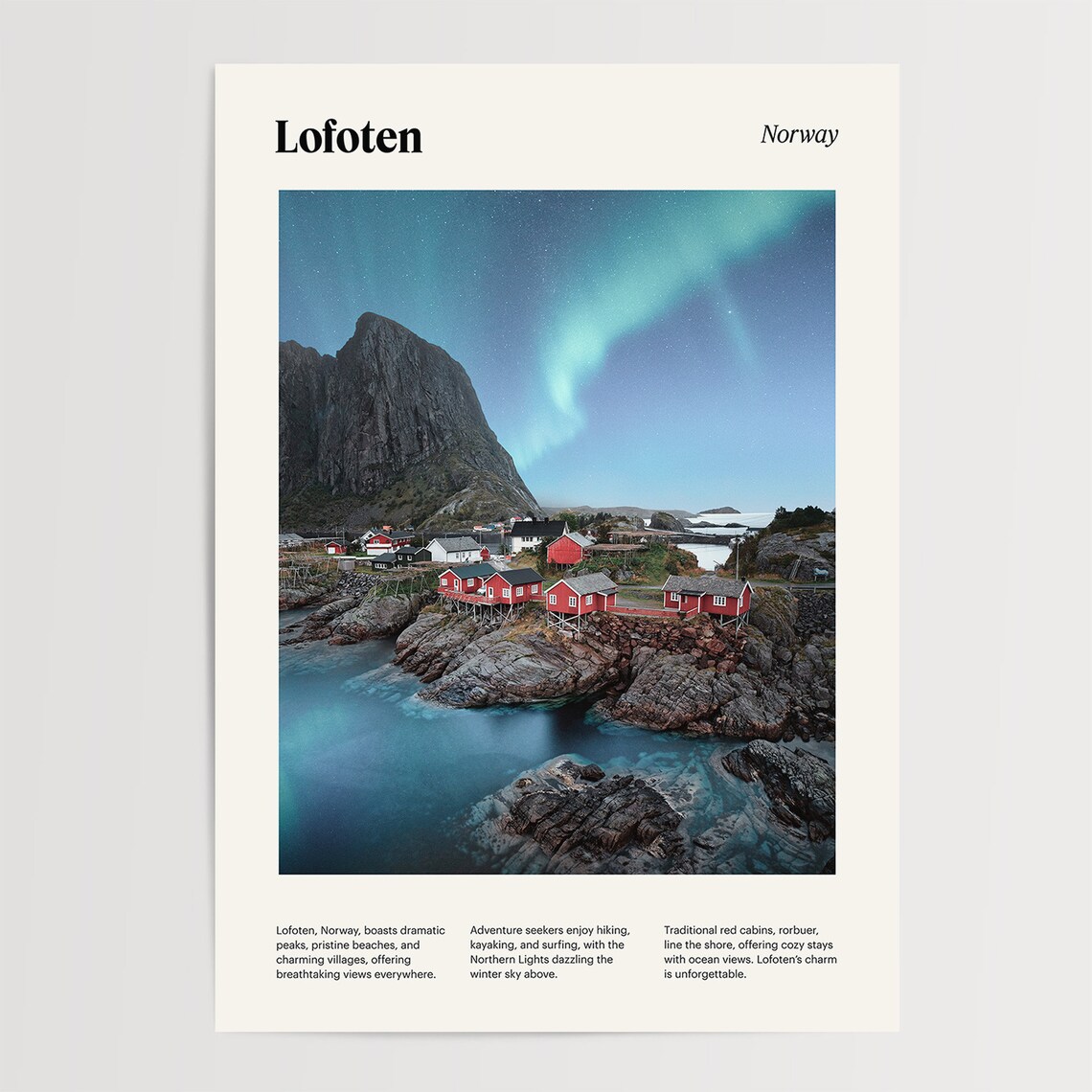Lofoten Norway Northern Lights Over Red Cabins Village Poster - Image 4