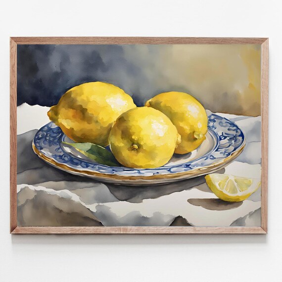 Lemon Painting Farmhouse Kitchen Art Print