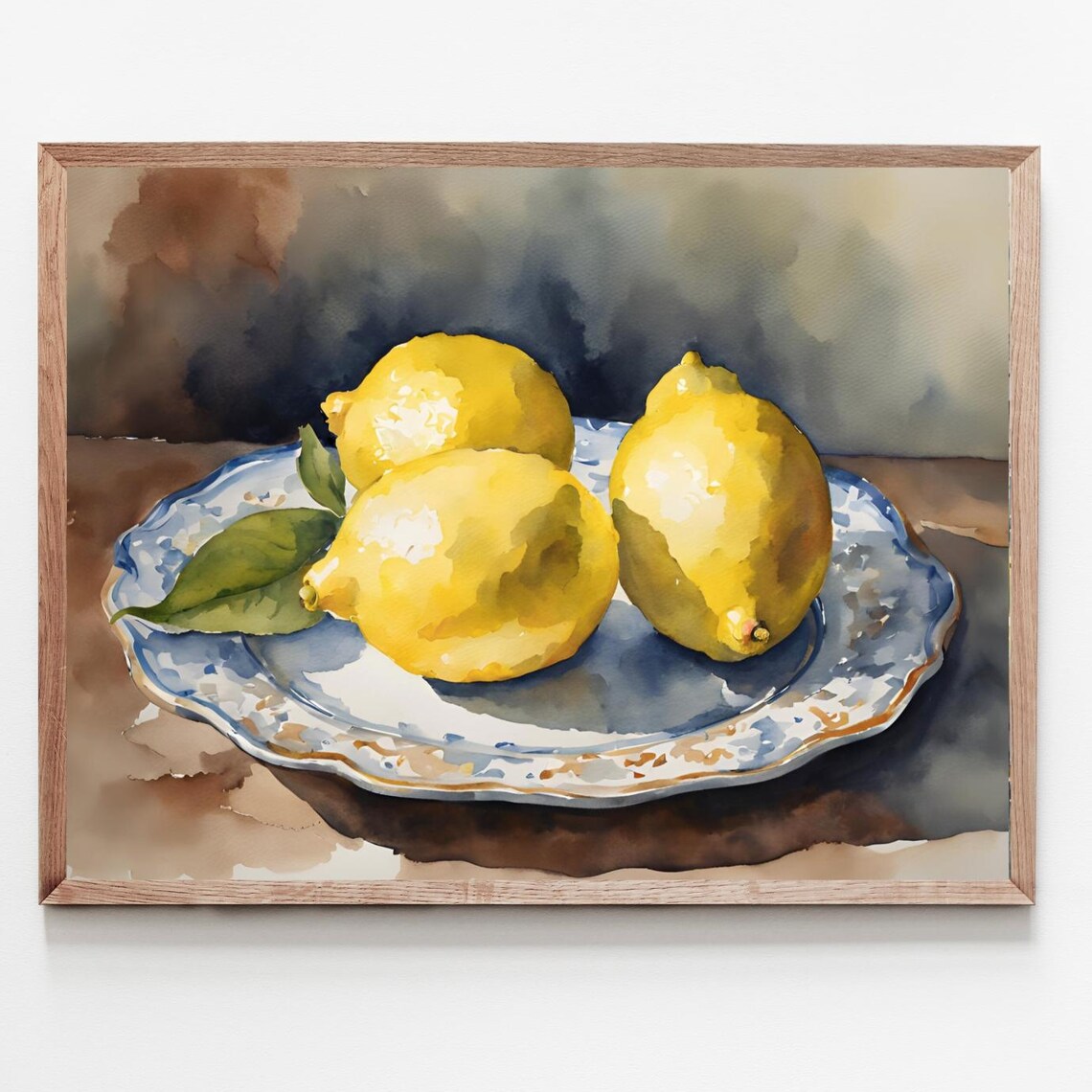 Lemon Plate Watercolor Kitchen Art Print, Farmhouse