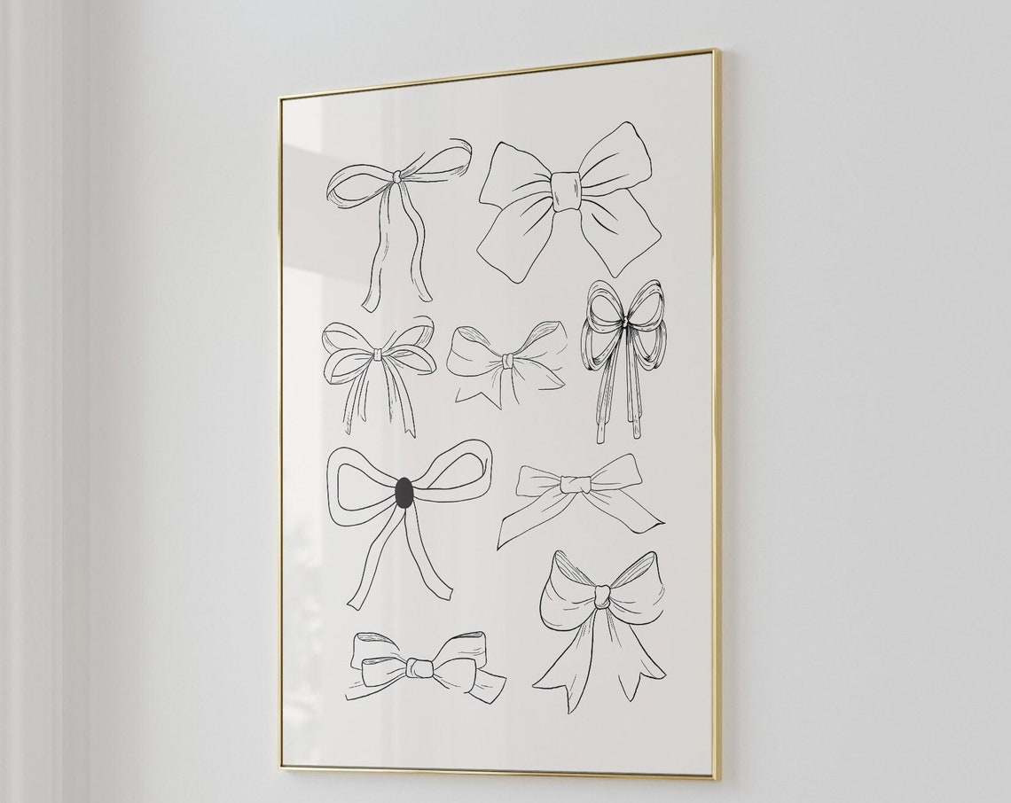 Black Line Art Bow Collection Minimalist Ribbon Sketch Wall Art - Image 3