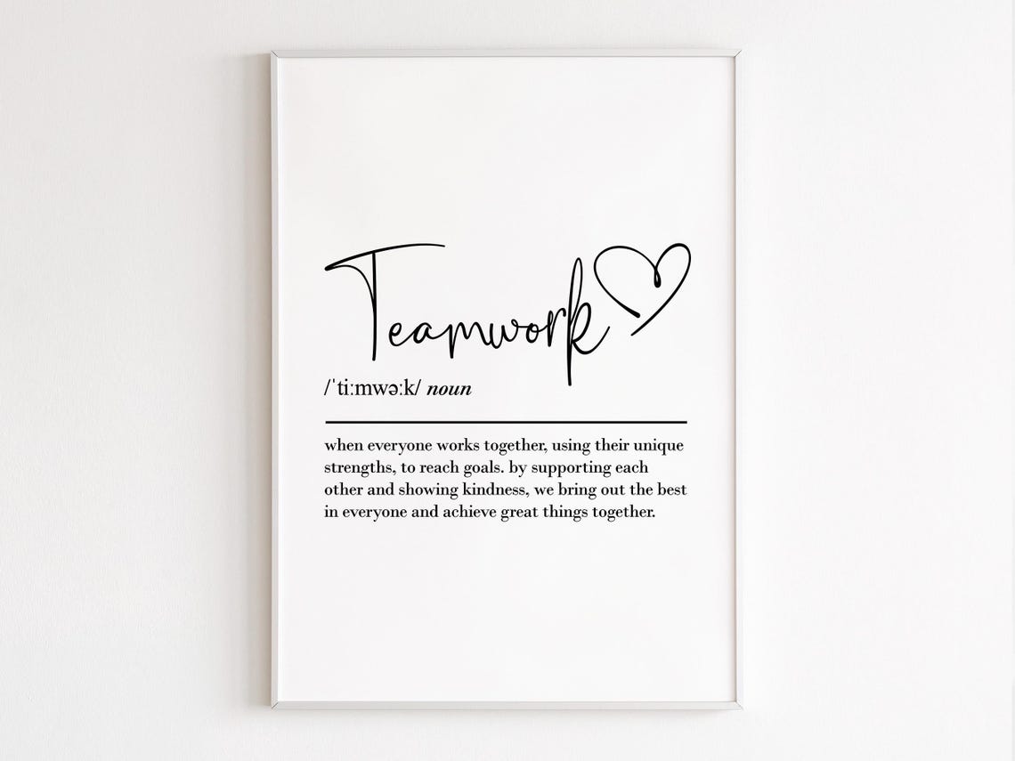 Teamwork Definition Script Heart Motivational Office Wall Decor Poster