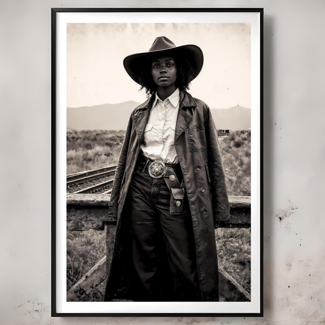 Black Cowgirl Western Prairie Portrait Vintage Sepia Wall Art