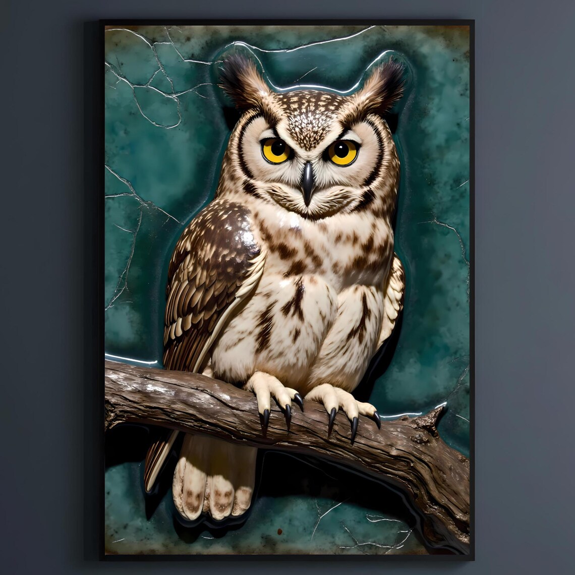 Owl On Branch Dark Academia Ceramic Glazed Tile Photorealistic Poster