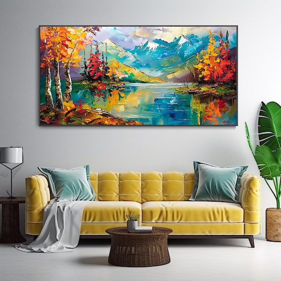 Autumn Valley Snowy Mountain Lake Landscape Art Print