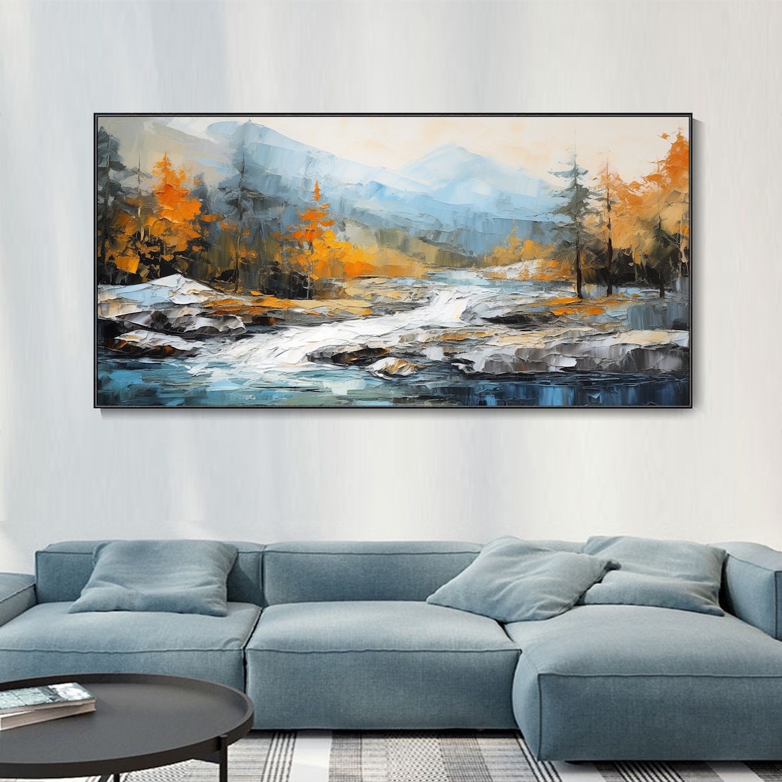 Custom River Forest Landscape, Autumn Mountain Art Print