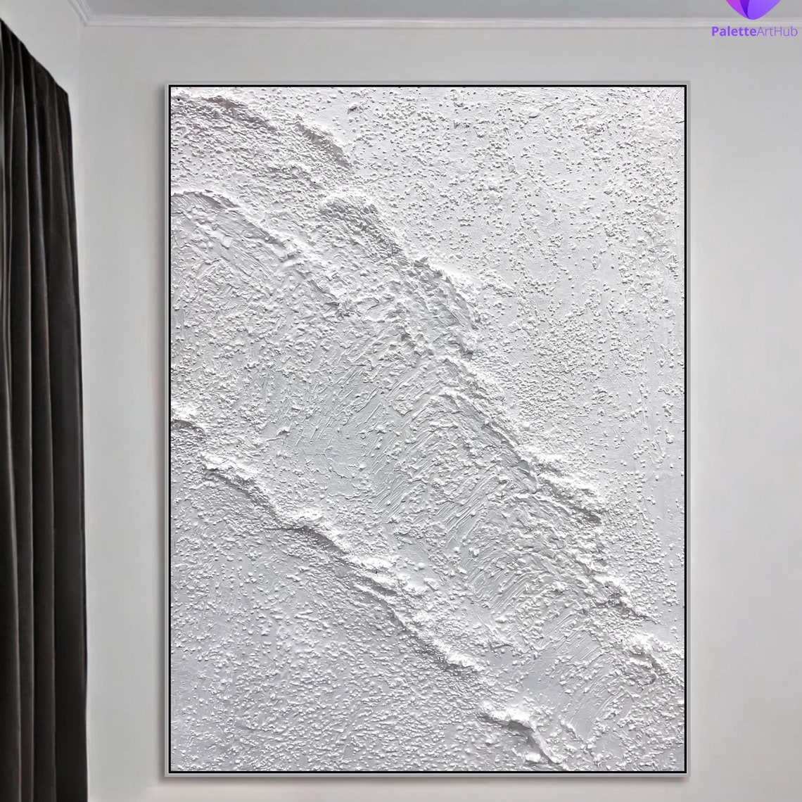 All White Heavy Textured 3D Minimalist Abstract Impasto Poster - Image 4