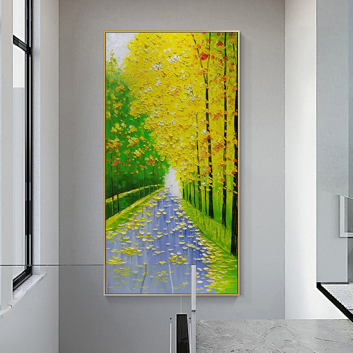 Hand Painted Forest Landscape Oil Painting On Green Yellow Abstract Painting Large Wall Art For Living Room Wall Decor Spiritual Art - Image 5