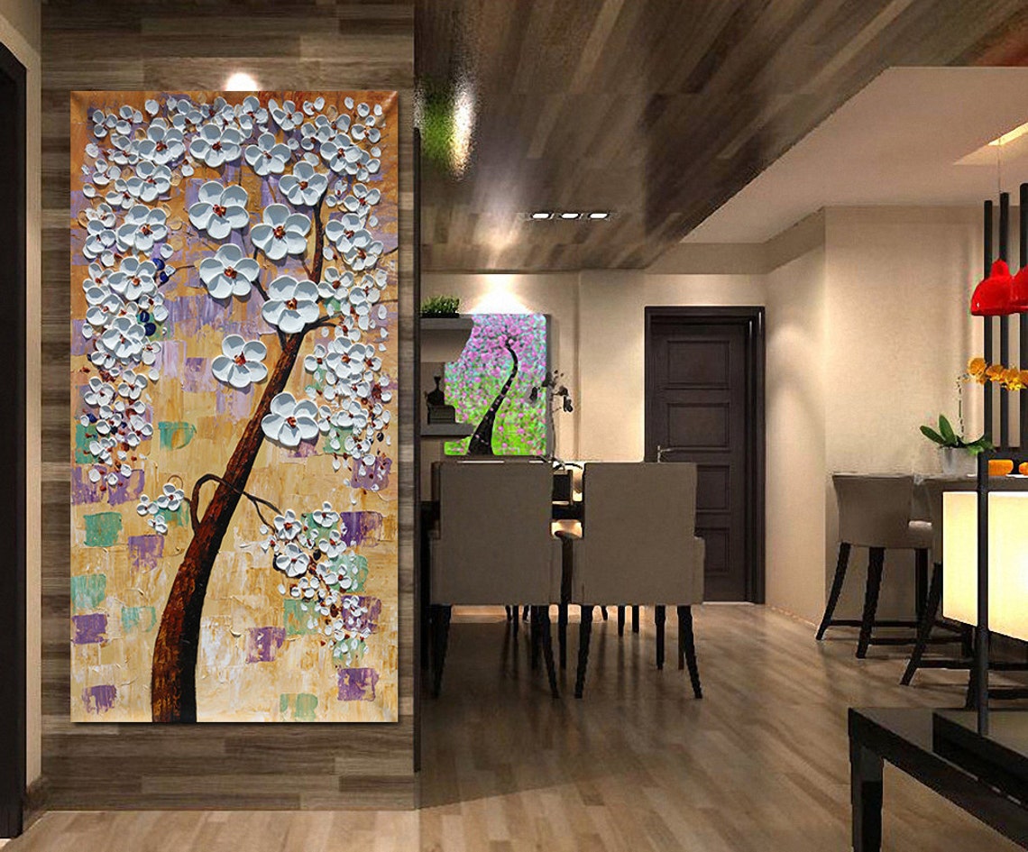 Tall White Blossom Tree Multicolor Palette Knife Floral Poster - Image 2