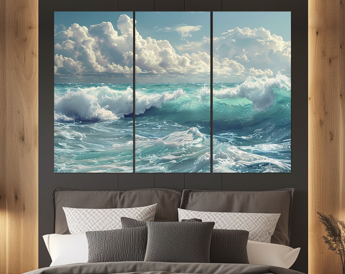 Ocean Waves Painting, Coastal Sea Wall Art Print