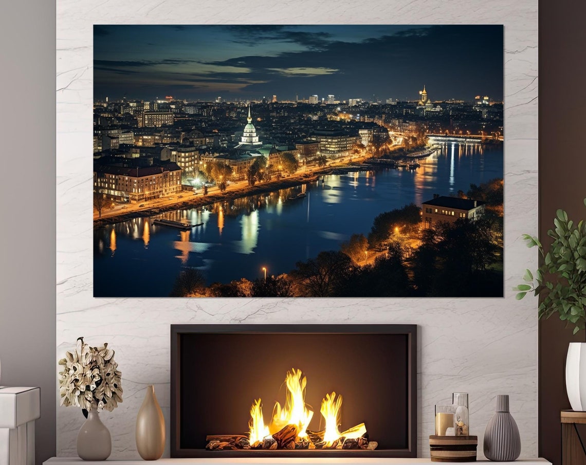 Belgrade Serbia Night Skyline River Reflection City Lights Dusk Poster