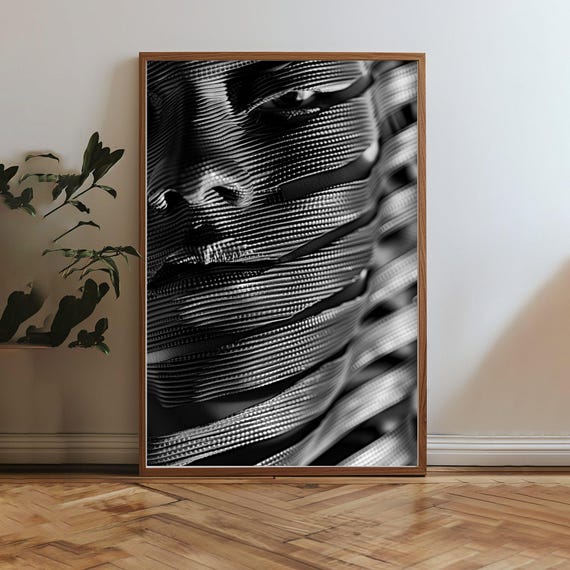 Modern Abstract Face Wall Art Black And White Print Contemporary Home Decor Unique Artistic Design Ready To Hang Artwork