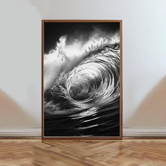 Black And White Wave Wall Art Ocean Wave Photography Coastal Decor For Living Room Beach Theme Home Decor Surfing Art Print