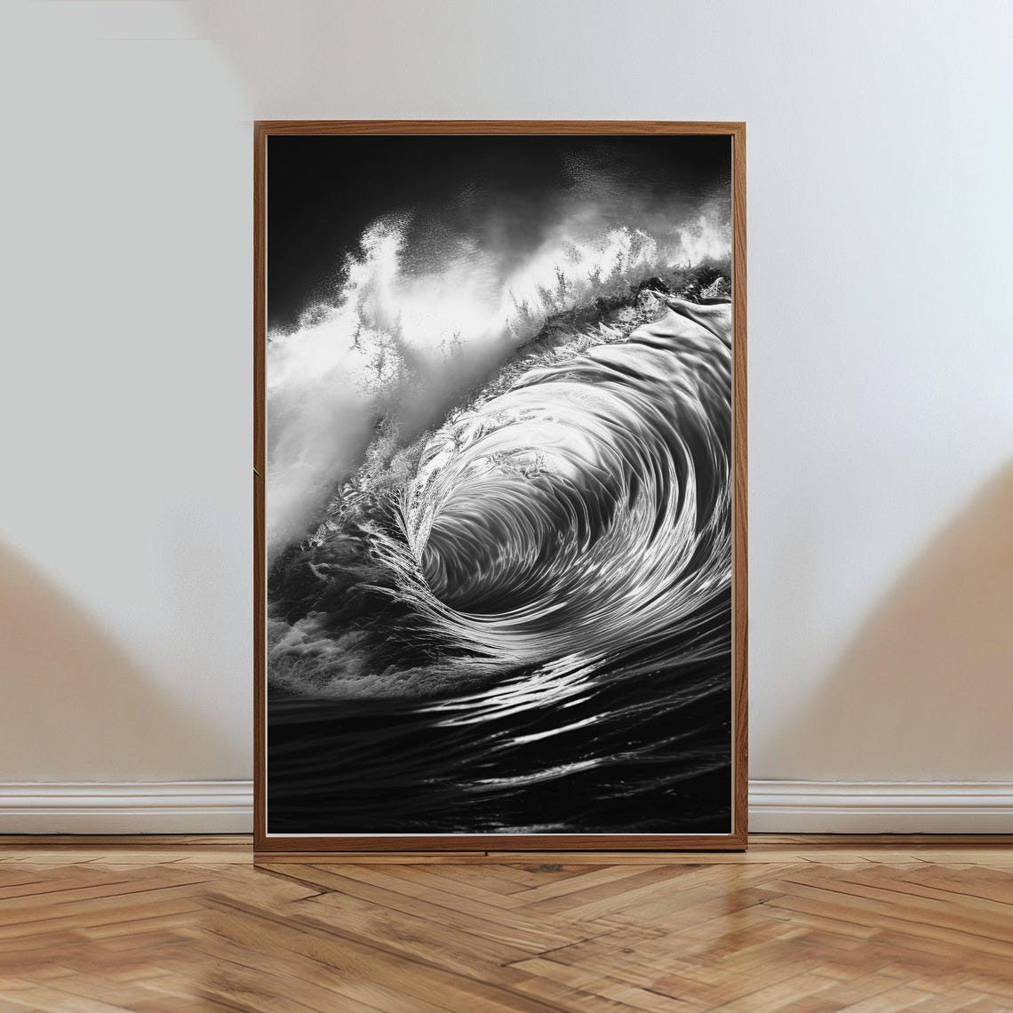 Dramatic Black And White Ocean Wave Barrel Surf Photography Poster