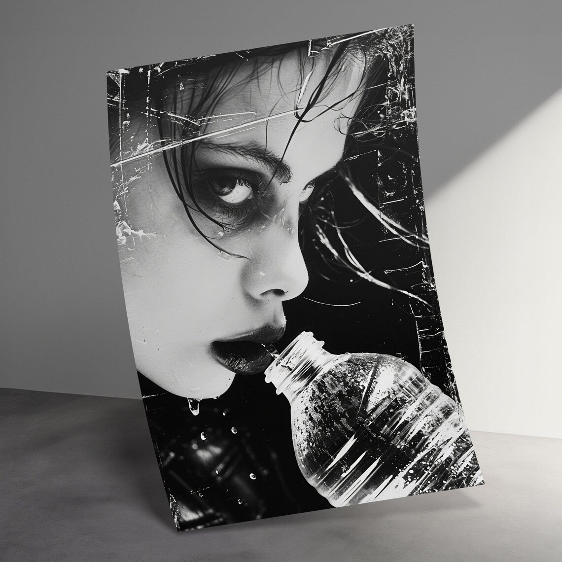 Black And White Edgy Woman Portrait Grunge Photography Poster - Image 3