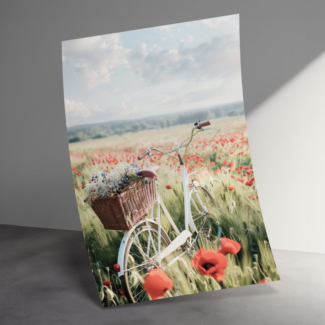 Vintage White Bicycle With Flowers In Red Poppy Field Poster - Image 3