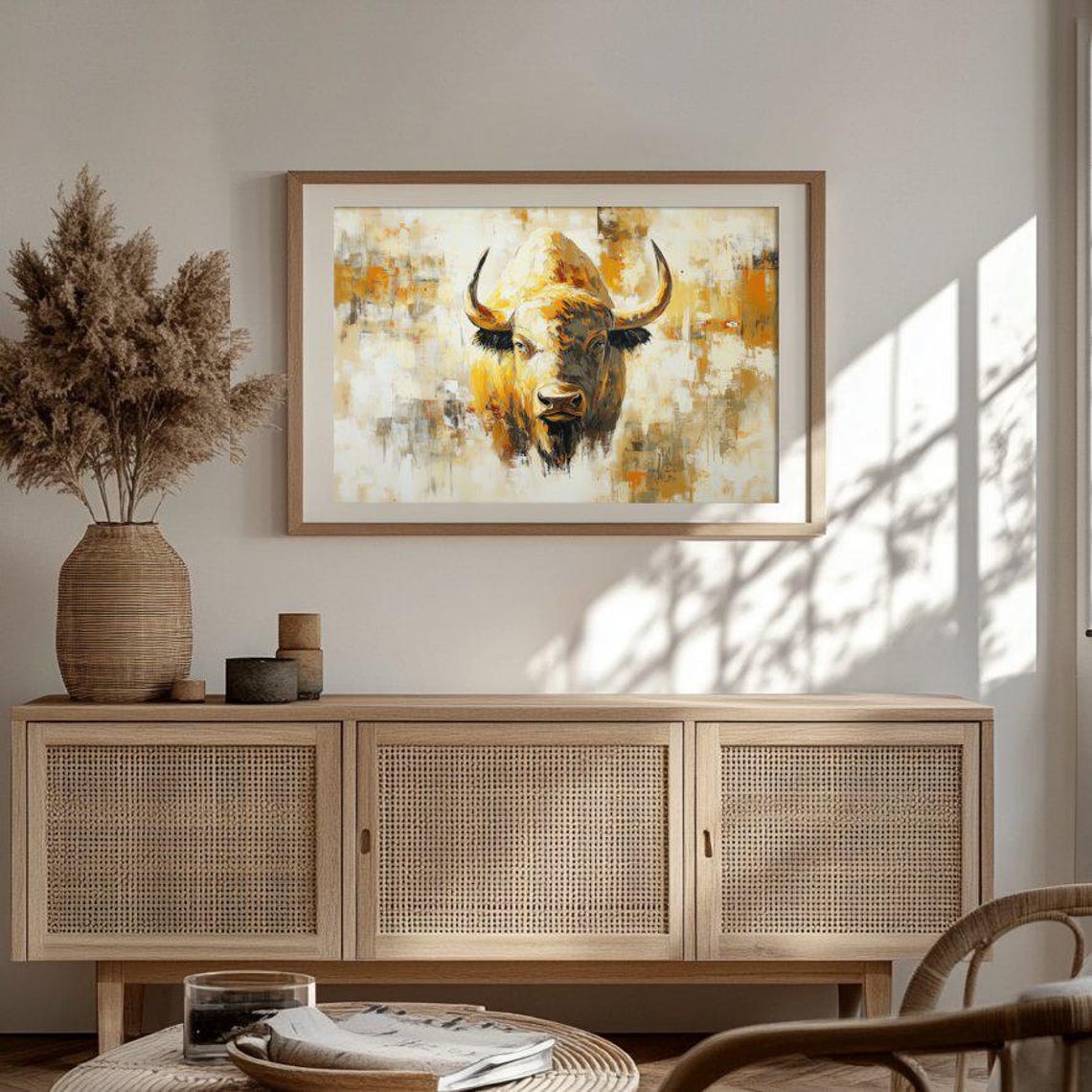 Abstract Buffalo Head Gold Ochre Modern Wildlife Artwork Poster - Image 3