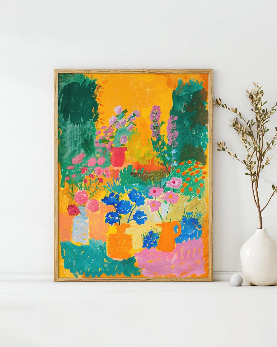 Joyful Flower Garden Expressionist Painting Bold Color Poster