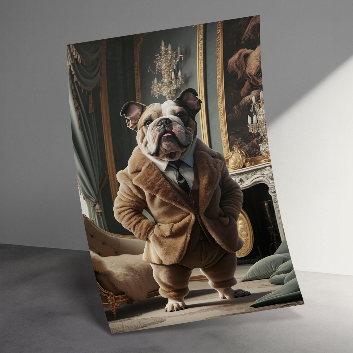 Bulldog in Suit Gentleman Dog Funny Vintage Room Portrait Poster - Image 3