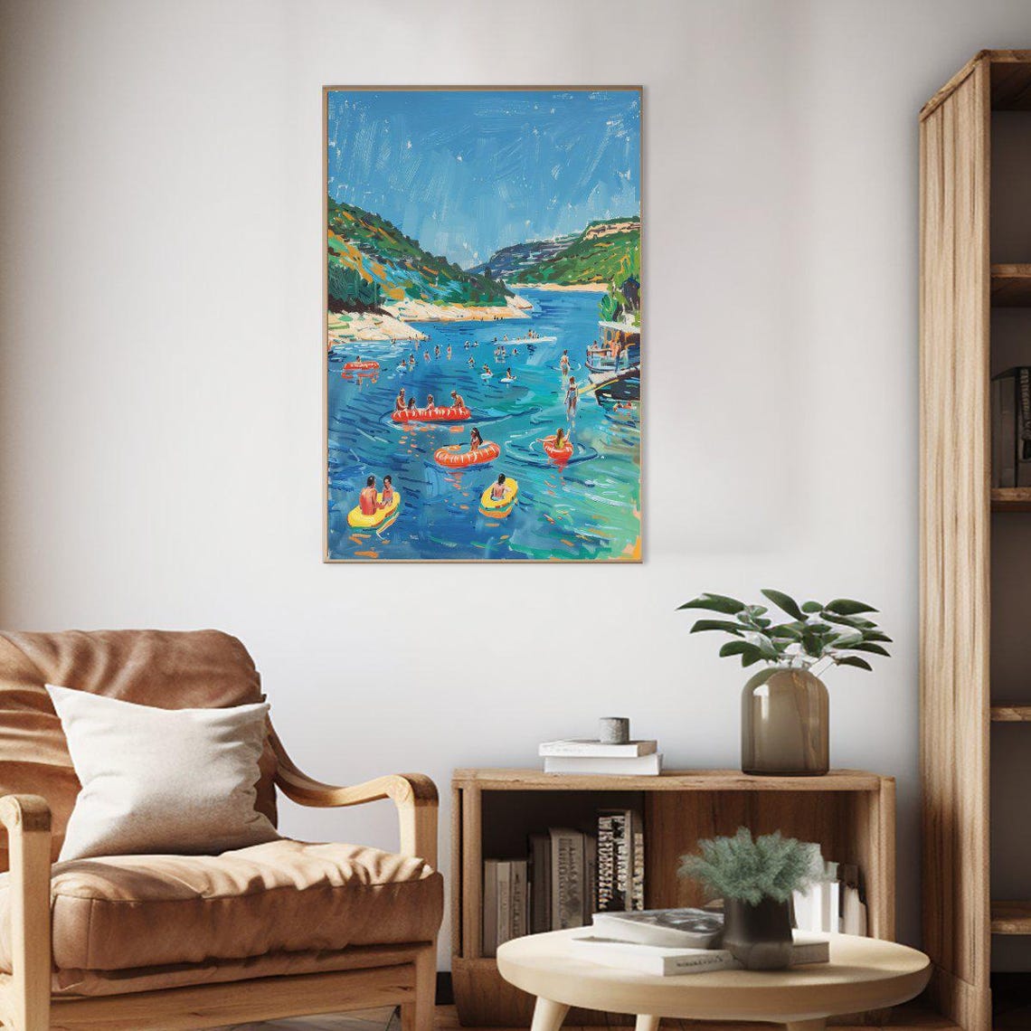 Summer River Tubing Impressionist Floaters Turquoise Bay Art Poster - Image 2