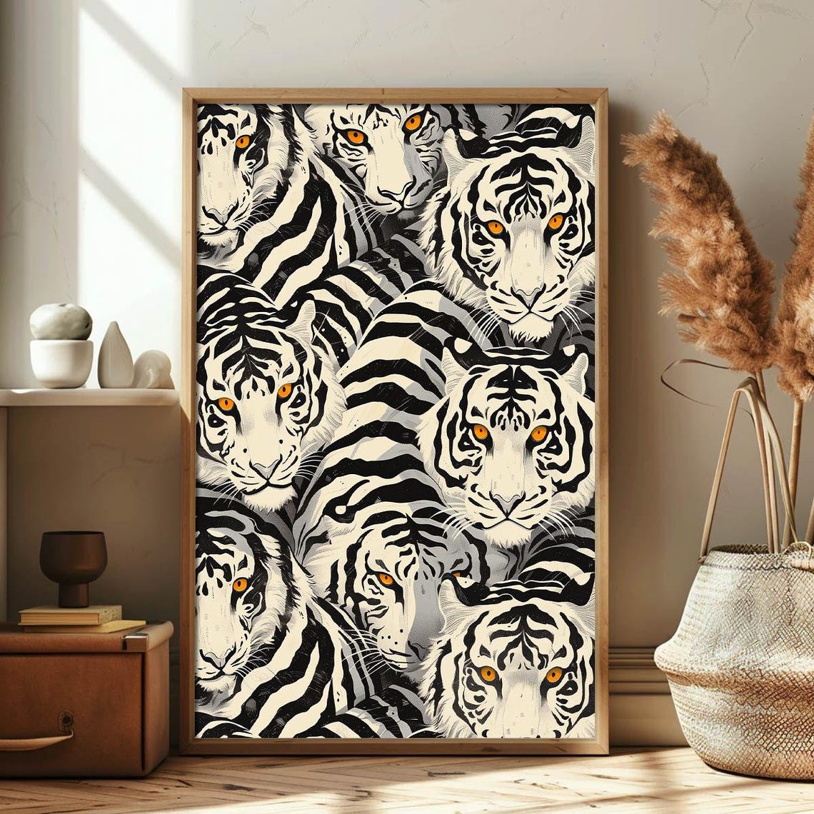 White Tigers Pattern Bold Orange Eyes Wild Animal Art Poster - Image 3