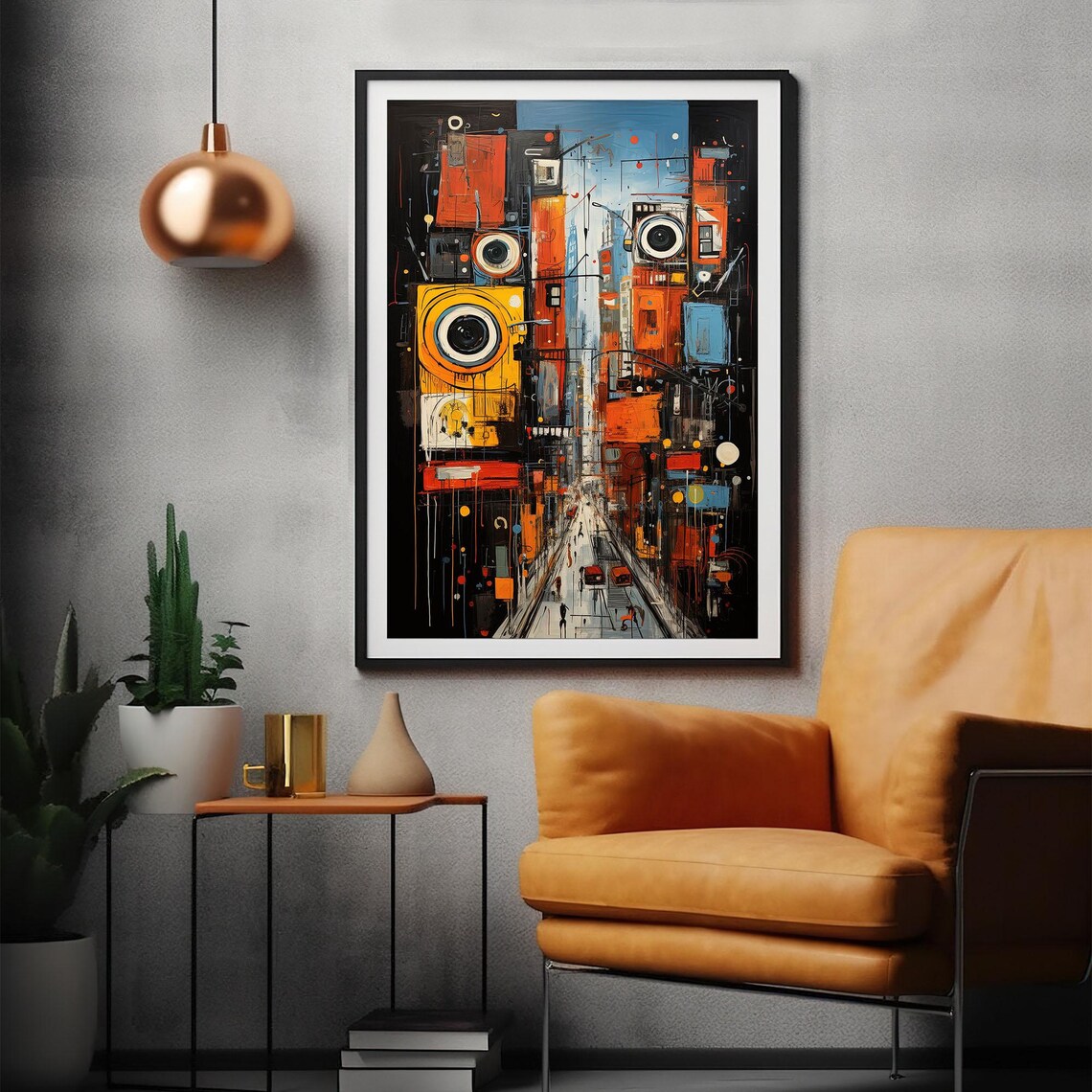 Urban Symphony Abstract City Street Camera Eyes Basquiat Style Poster - Image 2