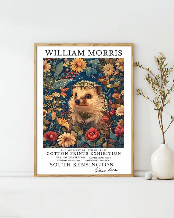 William Morris Posters Hedgehog With Sunflowers Animal Art Print Vintage Exhibition Wall Deco William Morris Exhibition Poster