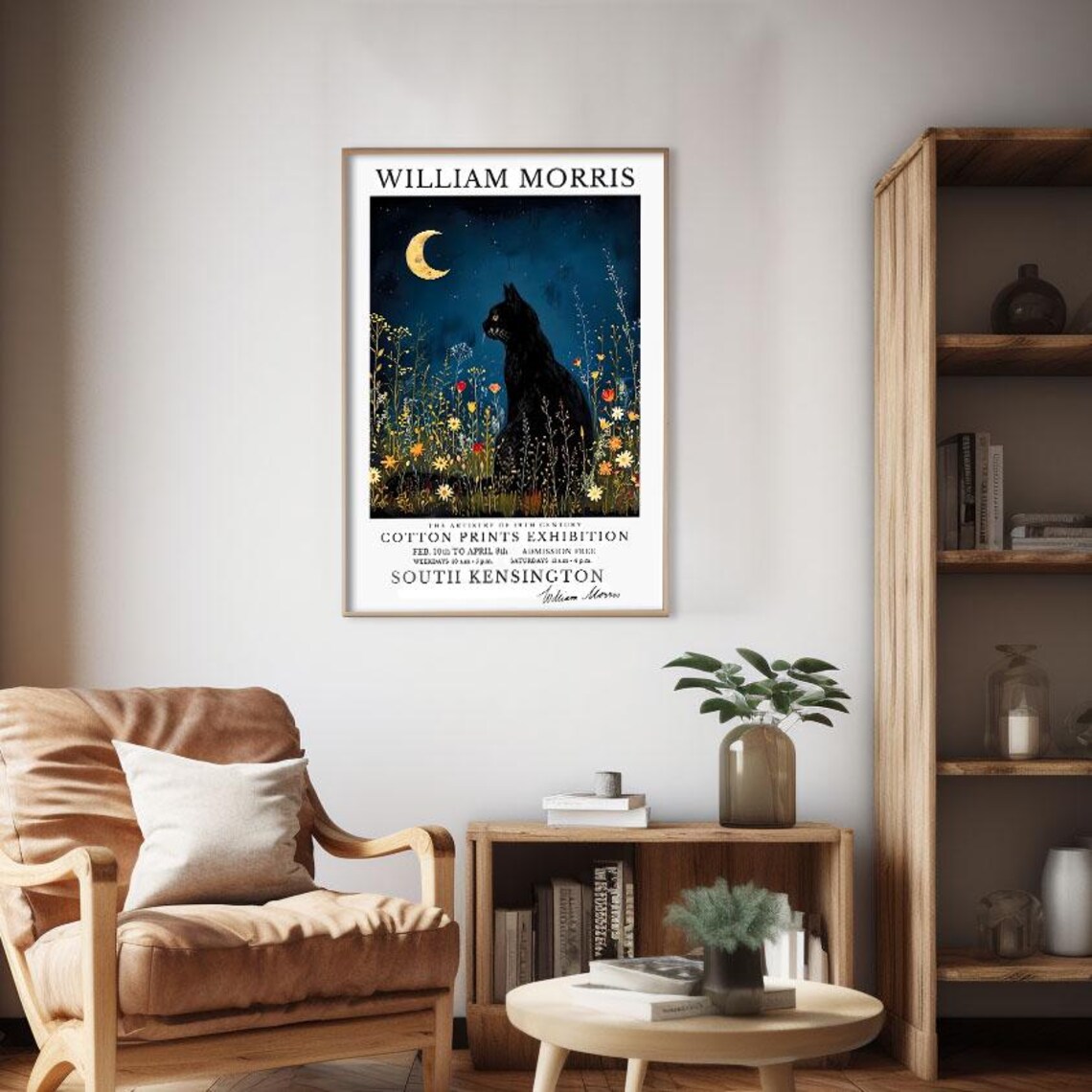 William Morris Black Cat Moonlit Garden Cotton Prints Exhibition Poster - Image 2