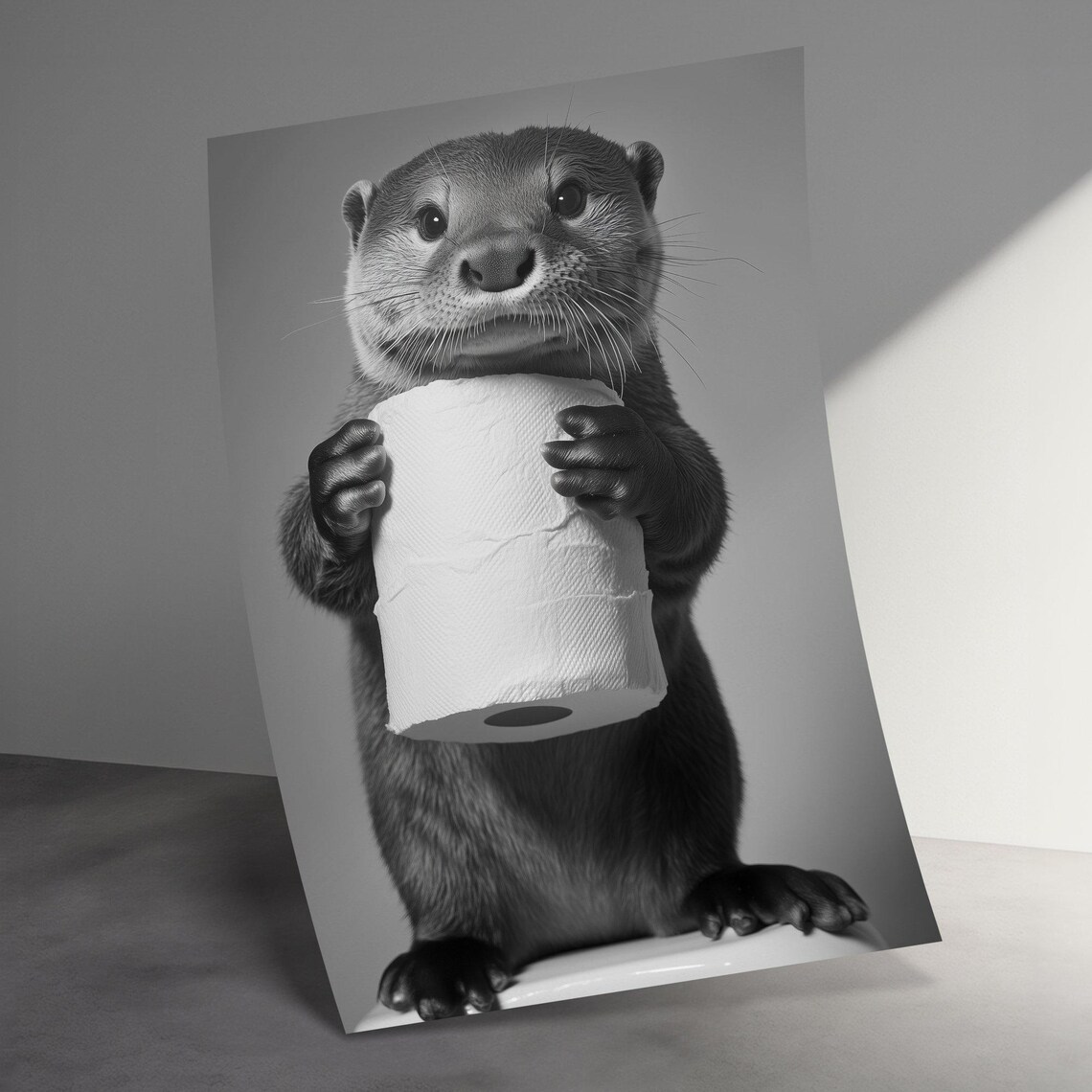 Cute Otter Holding Toilet Paper Funny Bathroom Animal Poster - Image 3