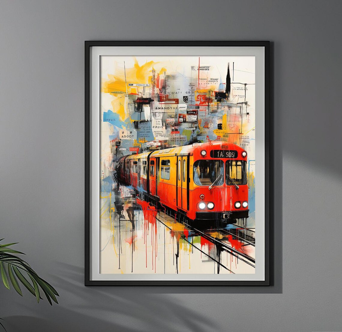 Colorful Red Metro Train Collage Graffiti Urban Street Art Poster