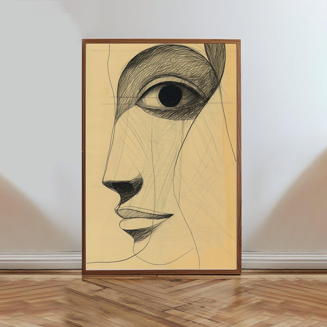 Abstract Cubist Woman Face Line Drawing Minimalist Art Poster