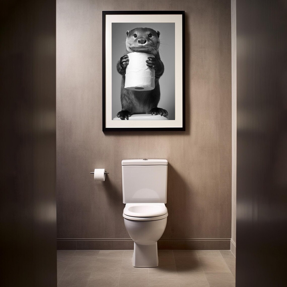 Cute Otter Holding Toilet Paper Funny Bathroom Animal Poster - Image 2