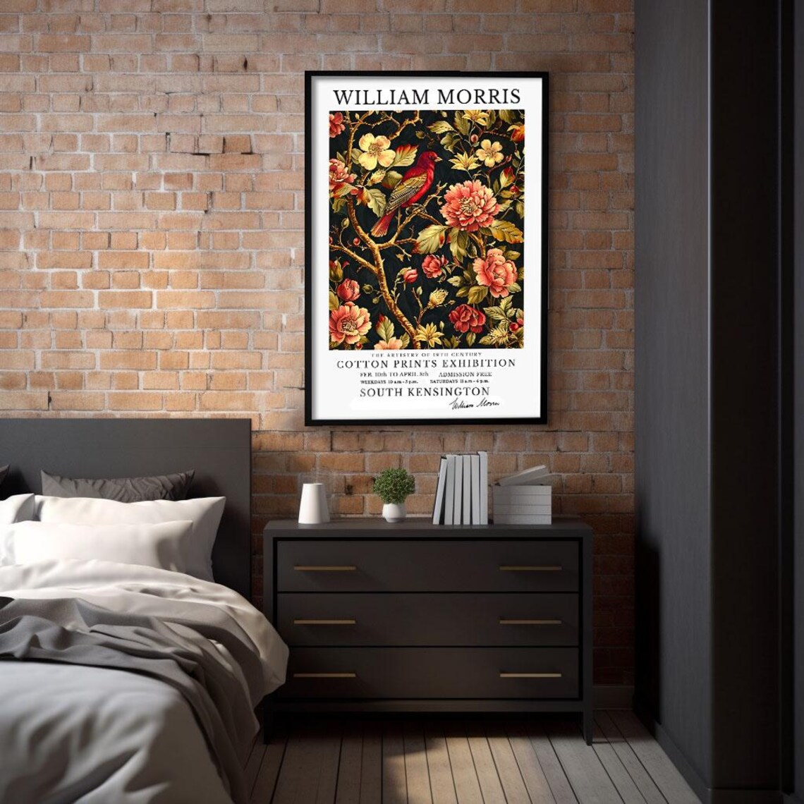William Morris Red Cardinal Floral Botanical Exhibition Poster - Image 2