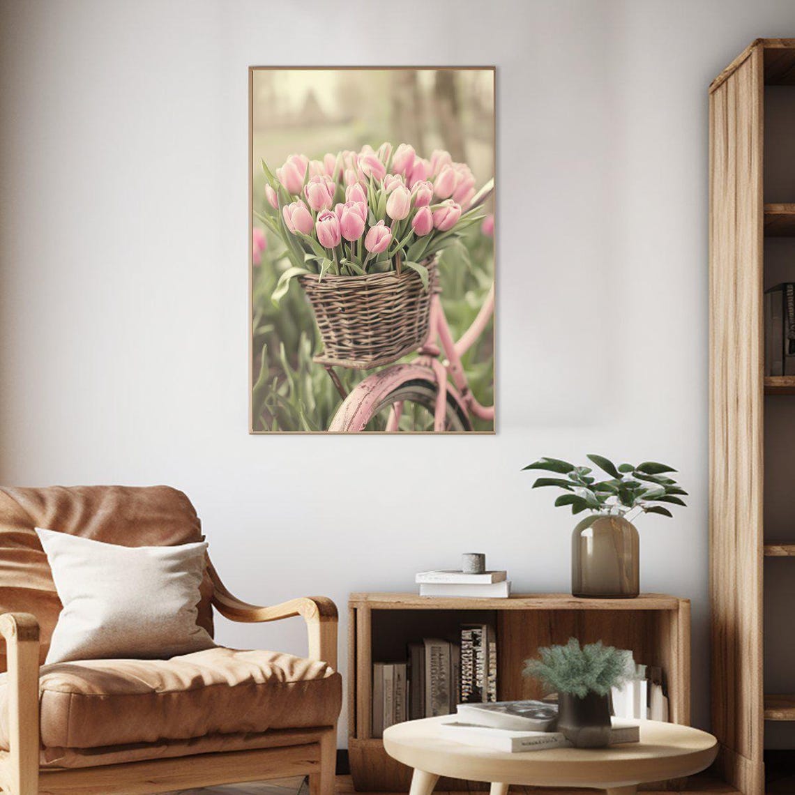 Pink Tulips In Wicker Basket On Vintage Bicycle Spring Poster - Image 2