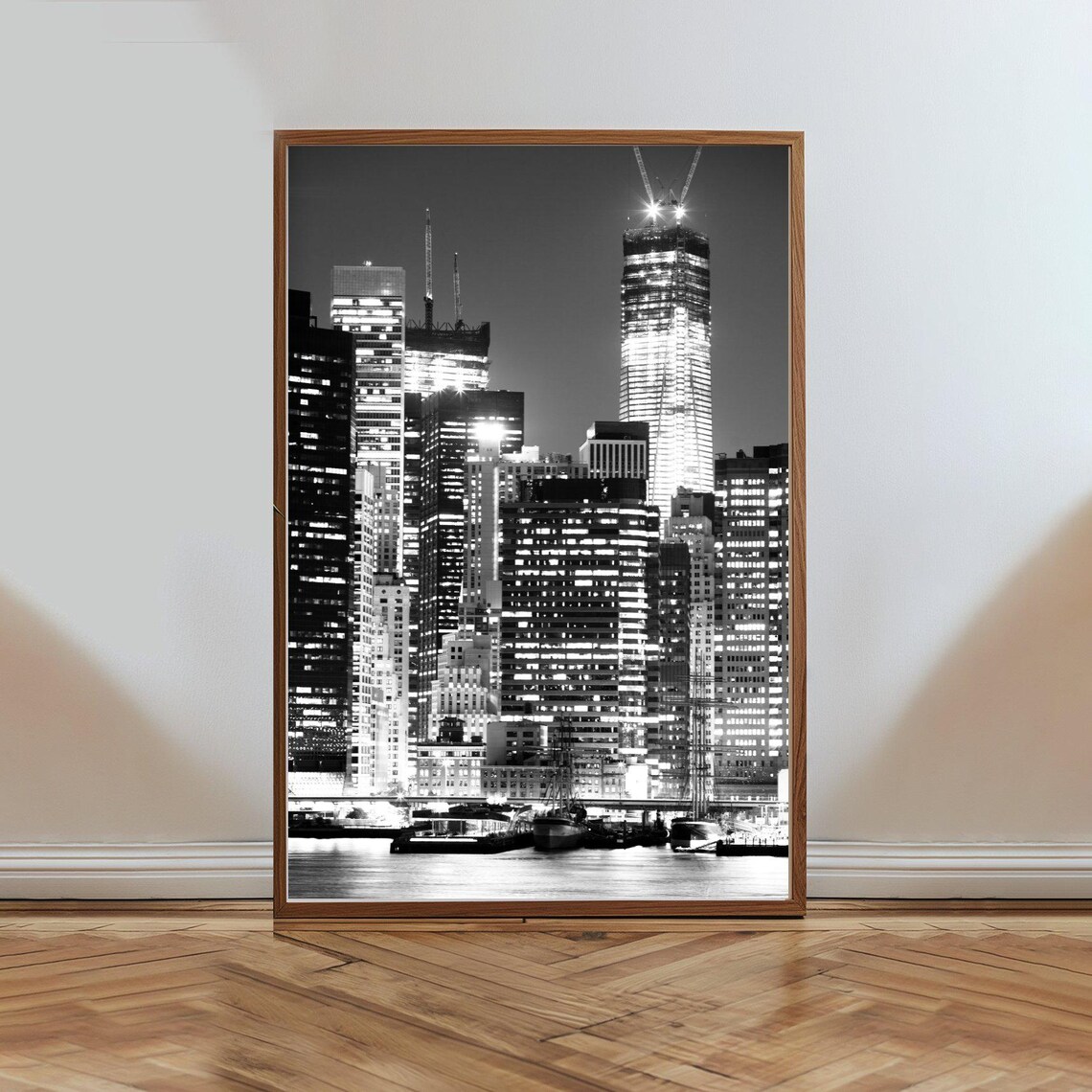 New York City Skyline At Night Black White Urban Photography Poster