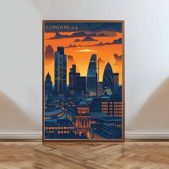 London Cityscape Wall Art London Skyline Poster Modern London Artwork Sunset Cityscape Print Large Urban Decor Architectural Art