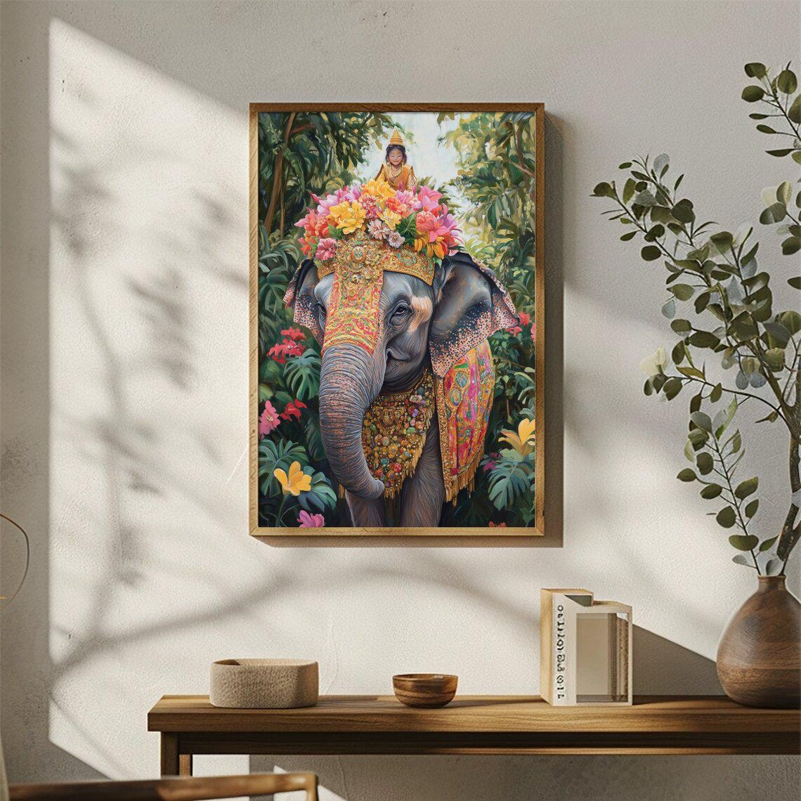Flower Crown Elephant In Jungle Exotic Decorative Art Poster - Image 3