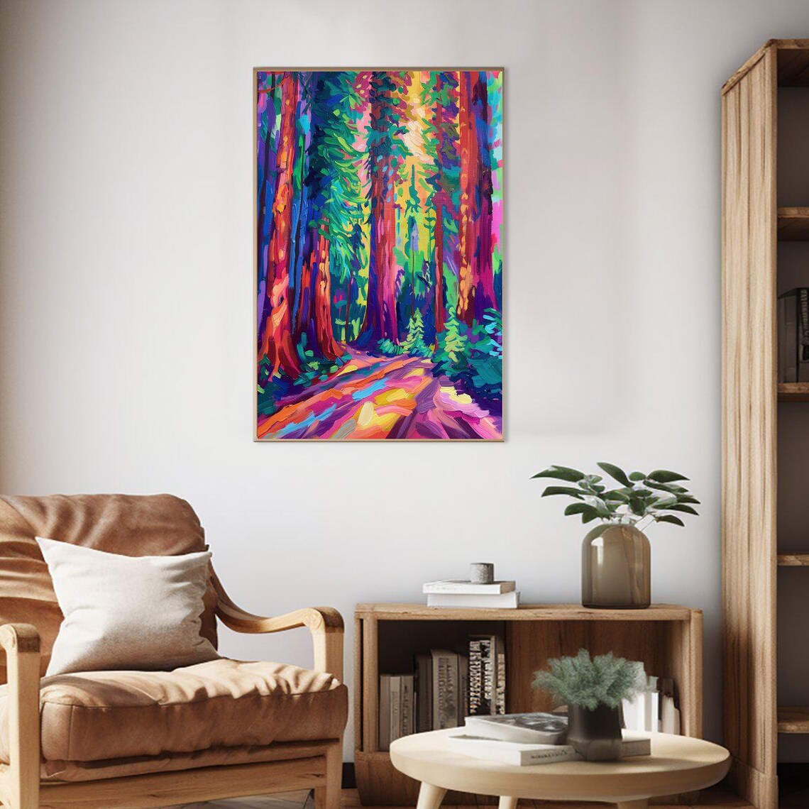 Vibrant Colorful Forest Path Redwood Trees Nature Painting Poster - Image 2