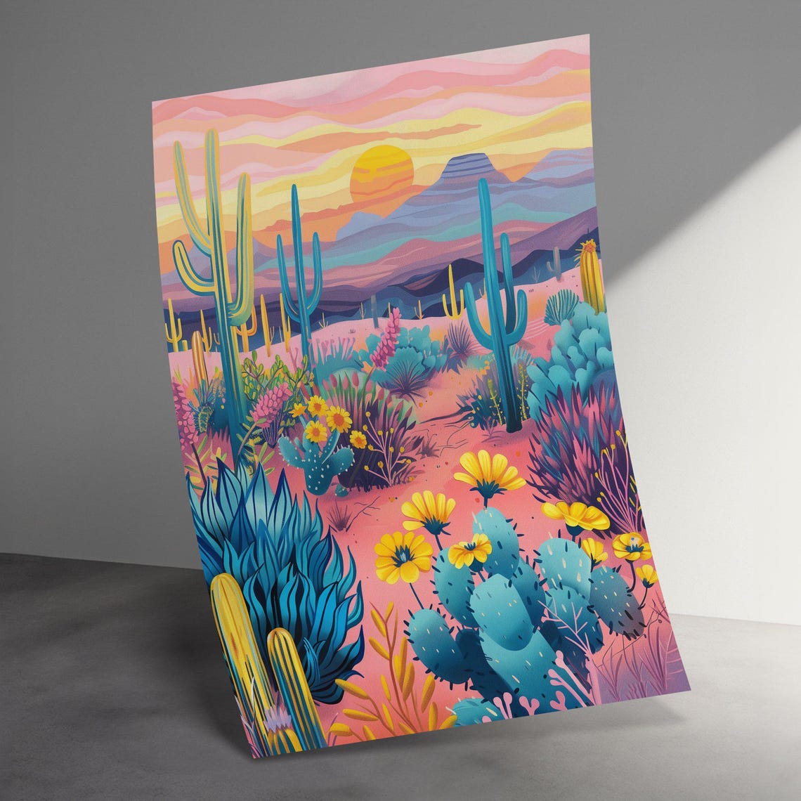 Colorful Southwest Desert Sunset Cactus Floral Landscape Poster - Image 3