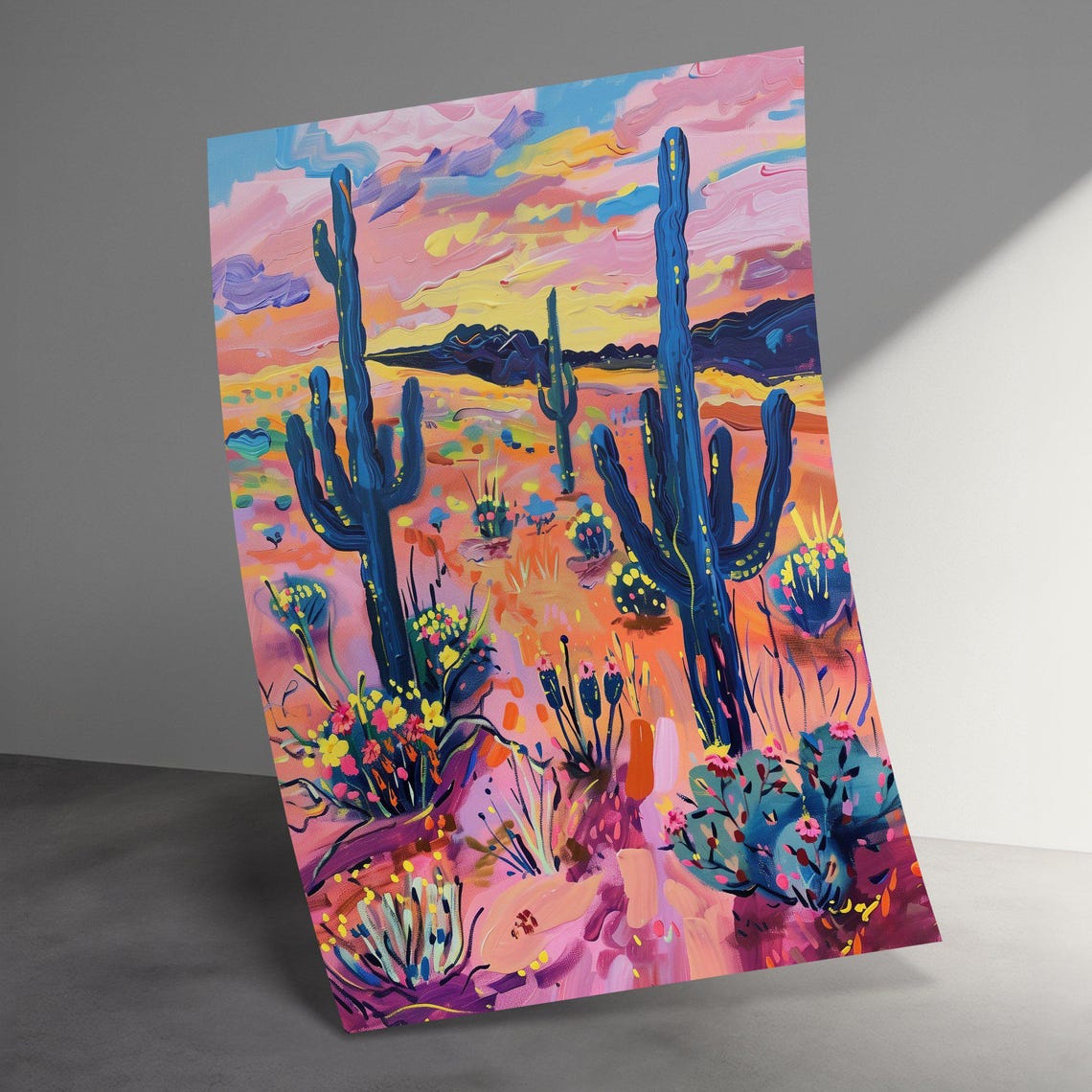 Vibrant Desert Sunset Saguaro Cactus Neon Southwest Art Poster - Image 3