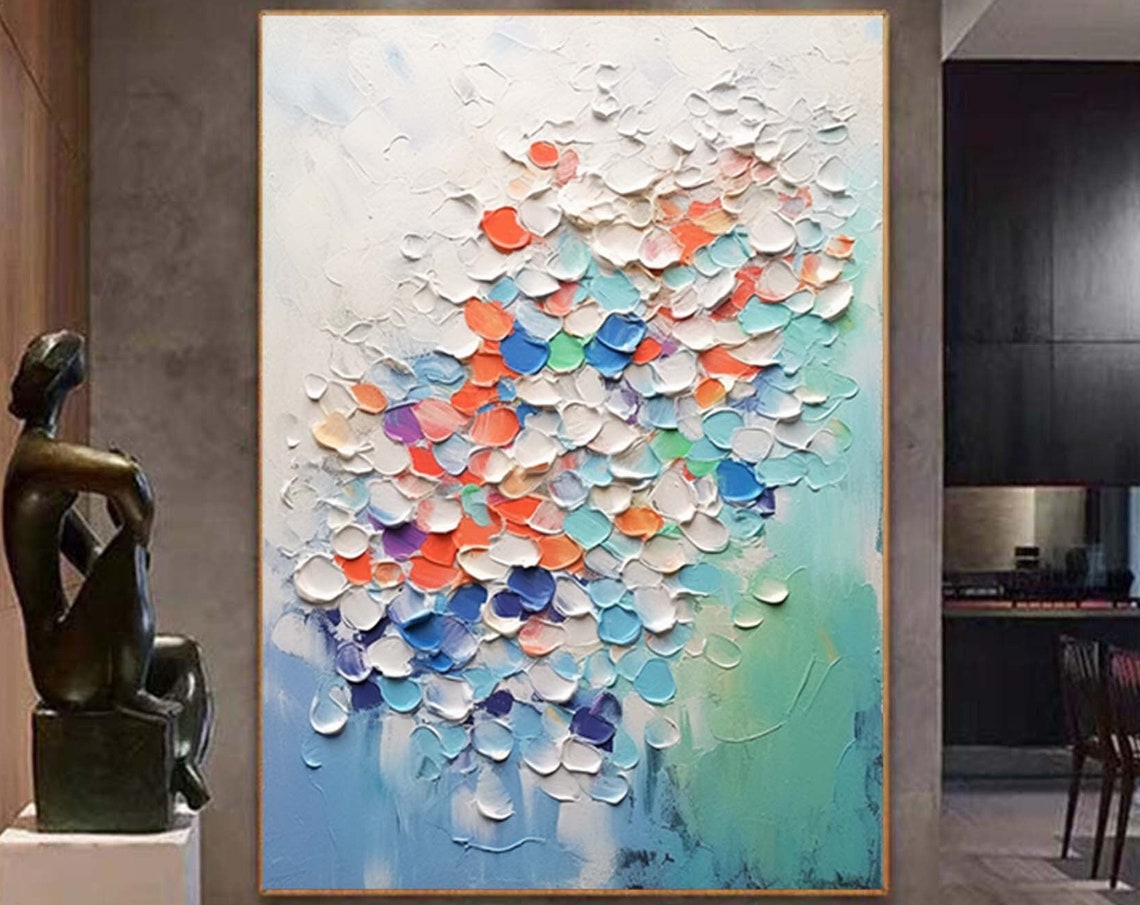 Pastel Confetti Petals Blue Abstract 3D Textured Wall Poster