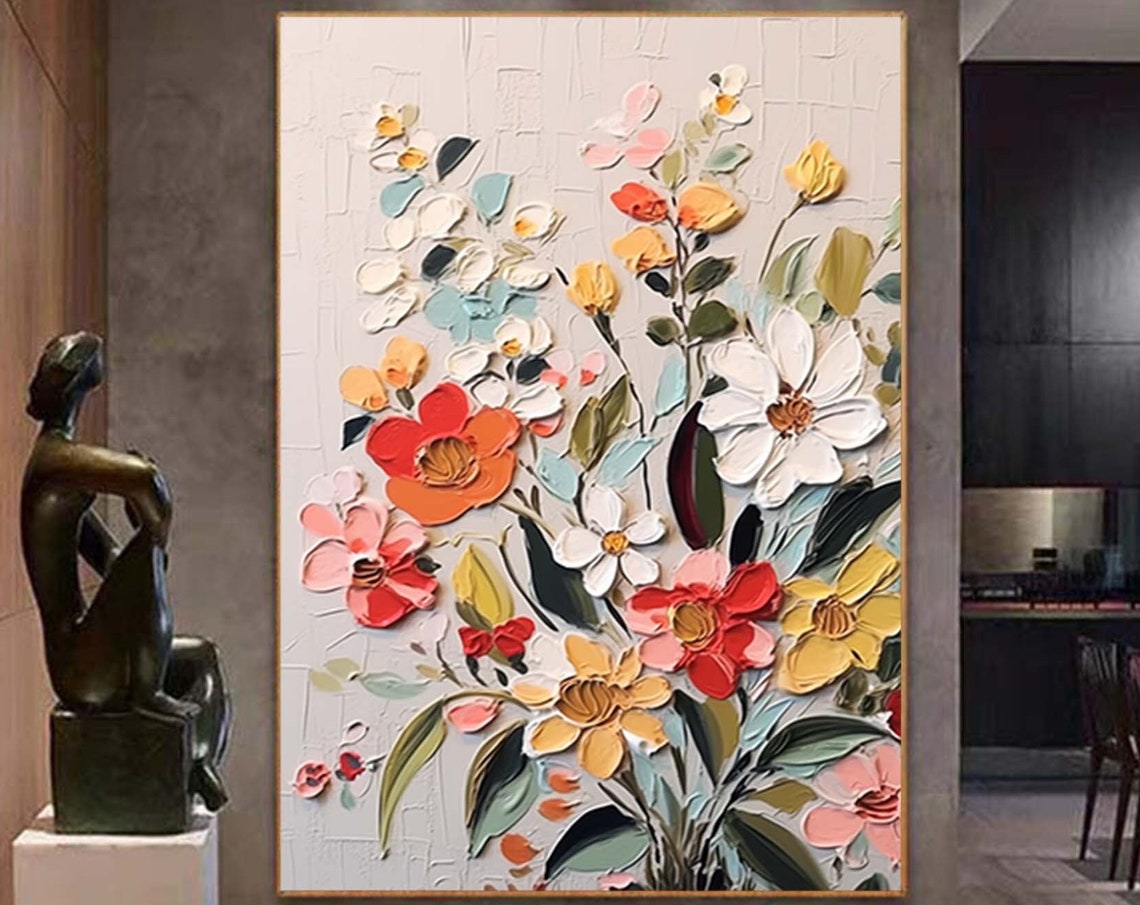 Delicate Impasto Floral Bouquet In Red White And Yellow Poster